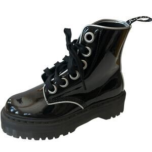 Dr. Martens Molly Boots Black Silver Platform Combat Patent Leather Women's 8